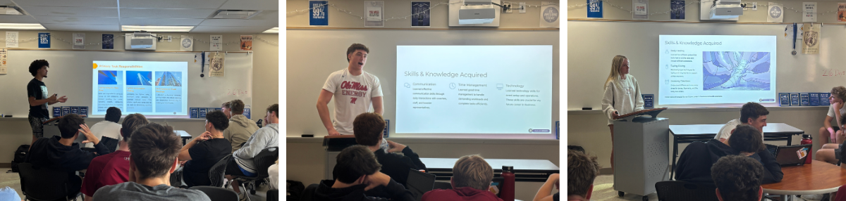three photos of Mr. Hoover's students presenting